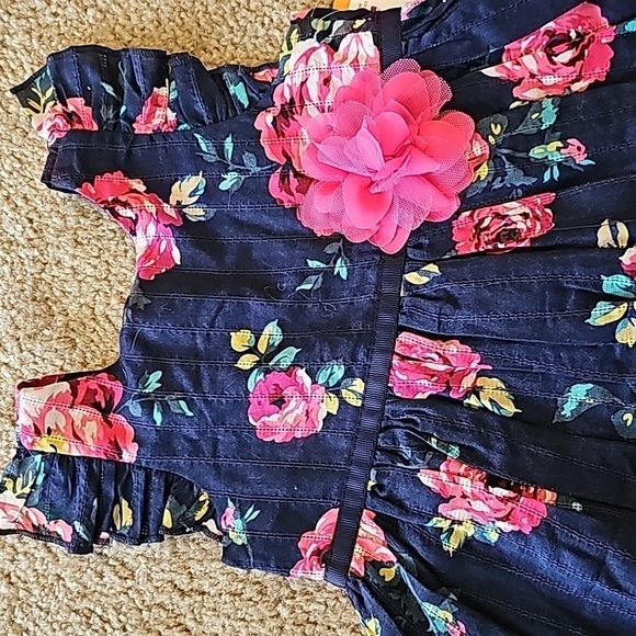 Zunie Girl Navy Floral Knee Length Pleated Dress - Picture 2 of 6